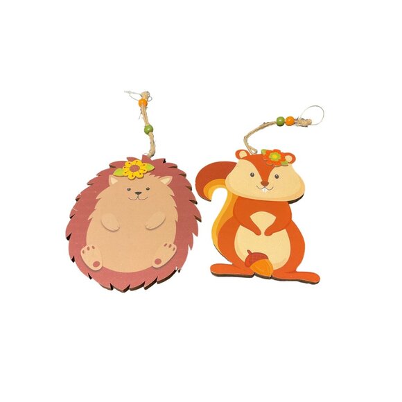 Cute Hedgehog & Squirrel Wooden Hanging Decorations - Picture 1 of 6